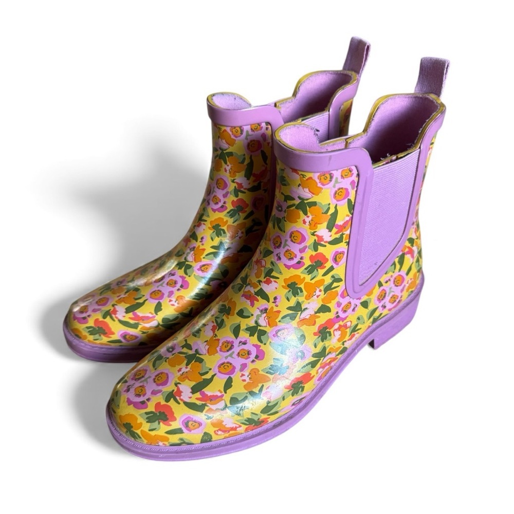 Isaac Mizrahi Floral Print Waterproof Rain Boots Chelsea Pastel Multicolor 8 - Picture 5 of 9